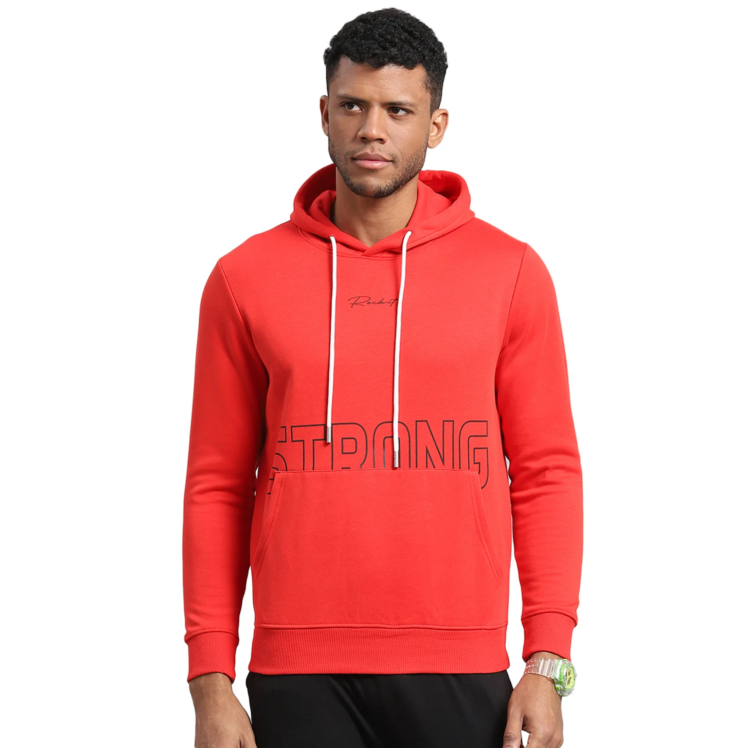 Rock.it Men Red Printed Hooded Full Sleeve Sweatshirt - Image 5