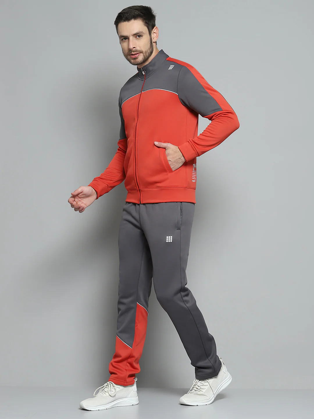 Rock.it Men Red Printed Mock Neck Full Sleeve Winter Tracksuit - Image 3