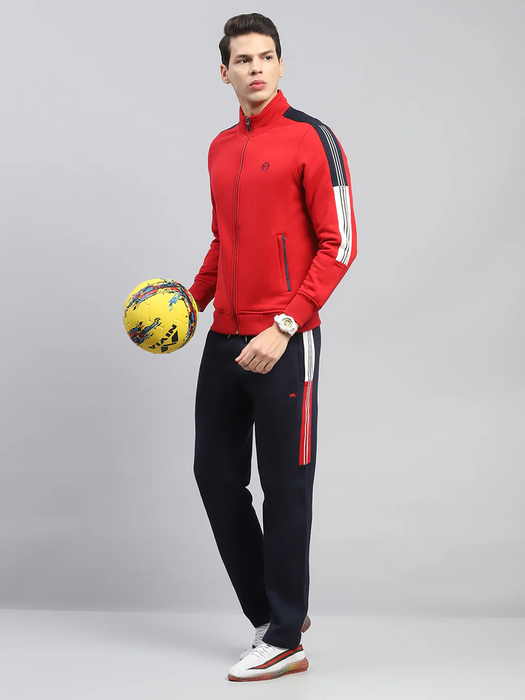 Men Red Printed Mock Neck Full Sleeve Winter Tracksuit - Image 2
