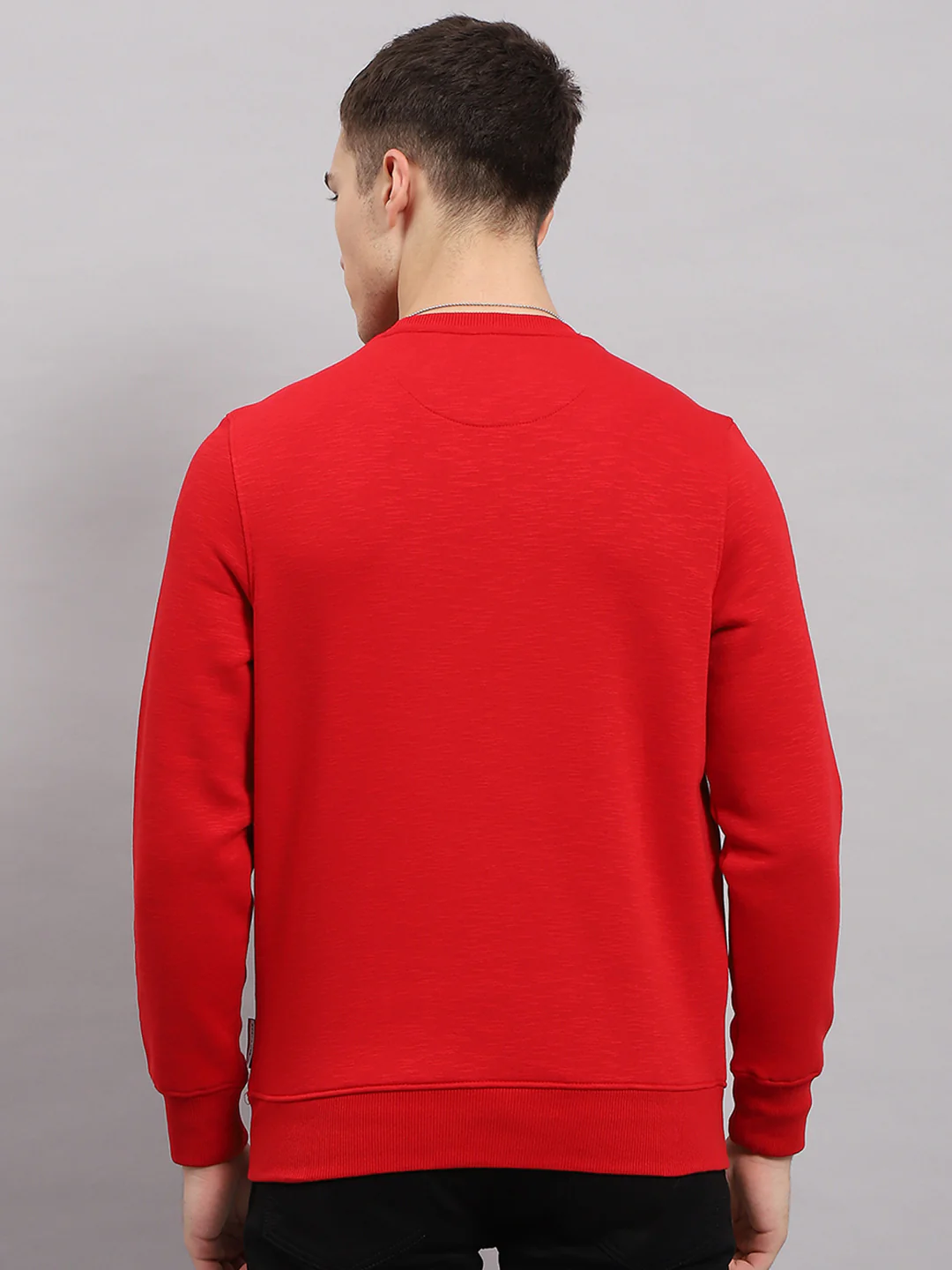 Men Red Printed Round Neck Full Sleeve Sweatshirt - Image 5