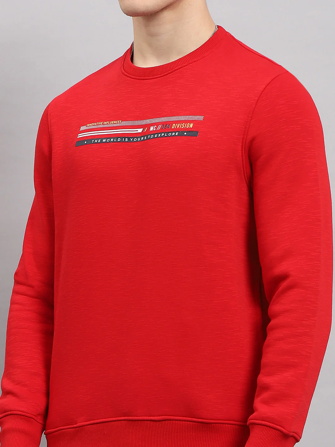 Men Red Printed Round Neck Full Sleeve Sweatshirt - Image 7