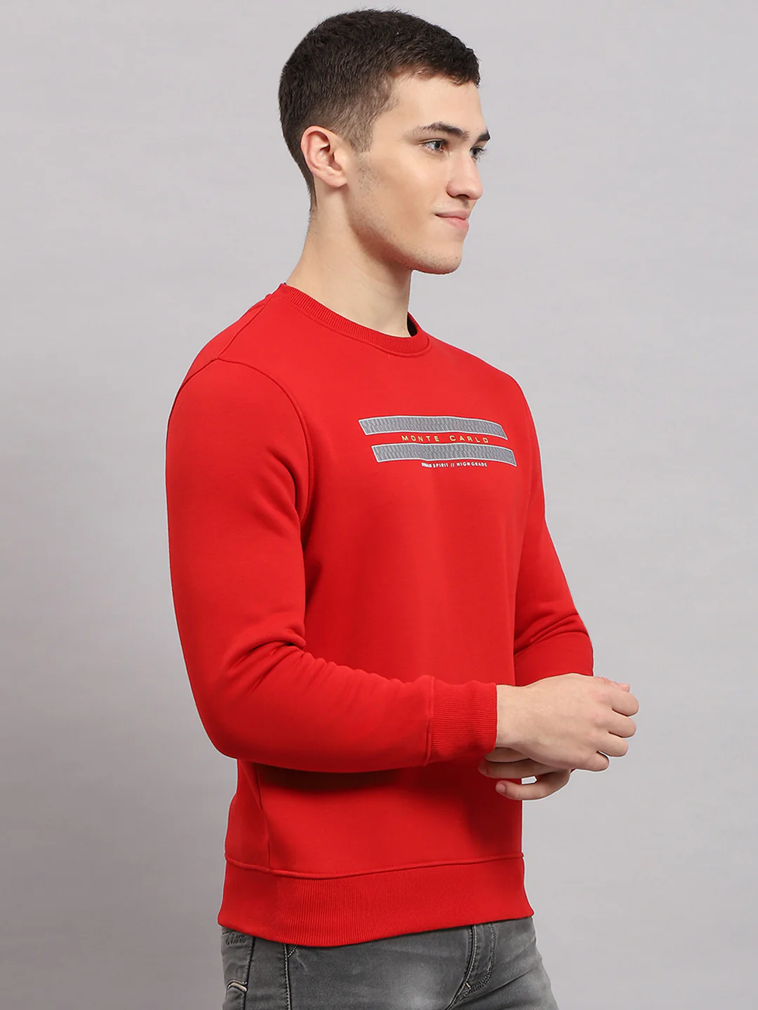 Men Red Printed Round Neck Full Sleeve Sweatshirt - Image 4