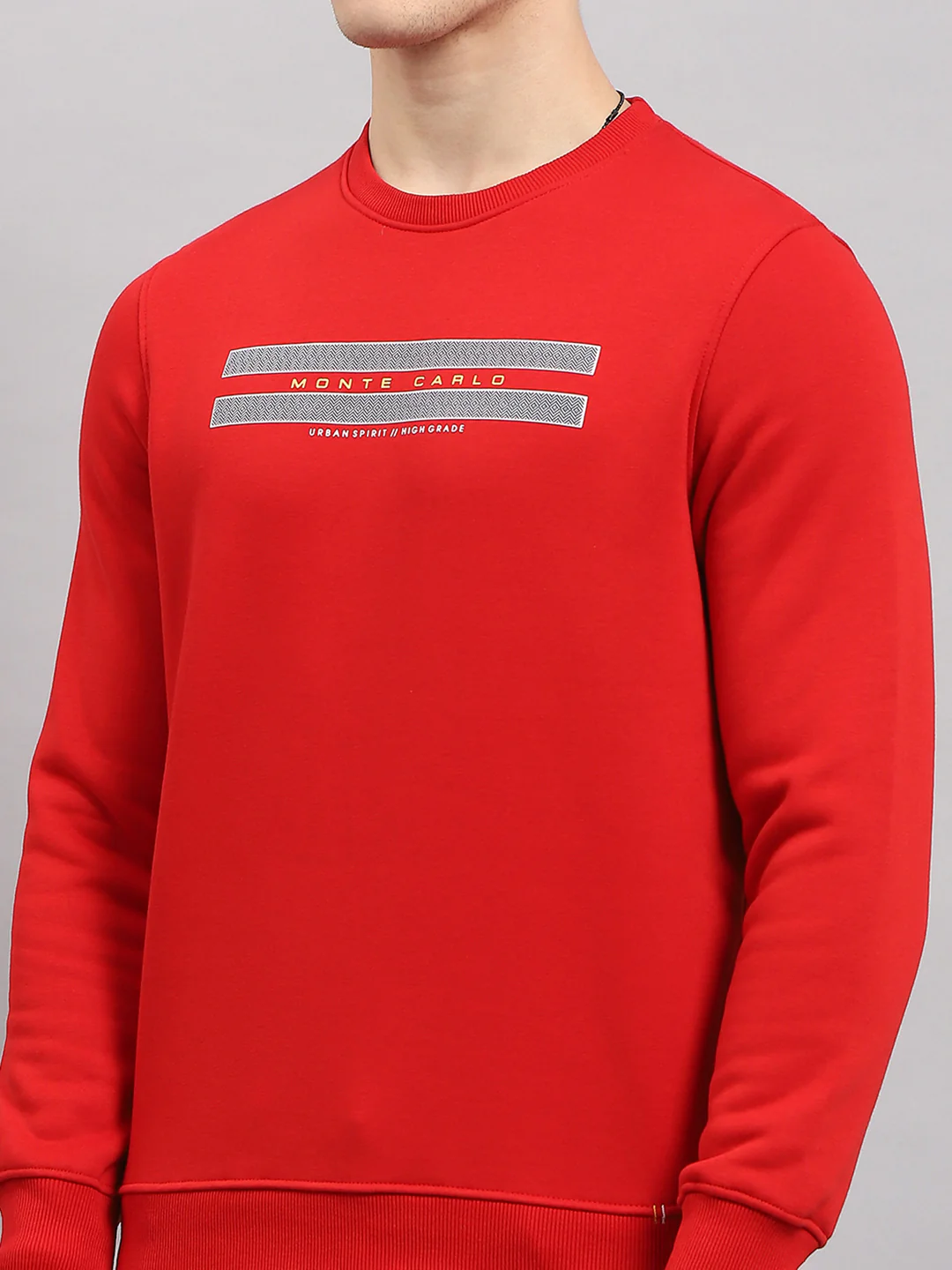 Men Red Printed Round Neck Full Sleeve Sweatshirt - Image 7