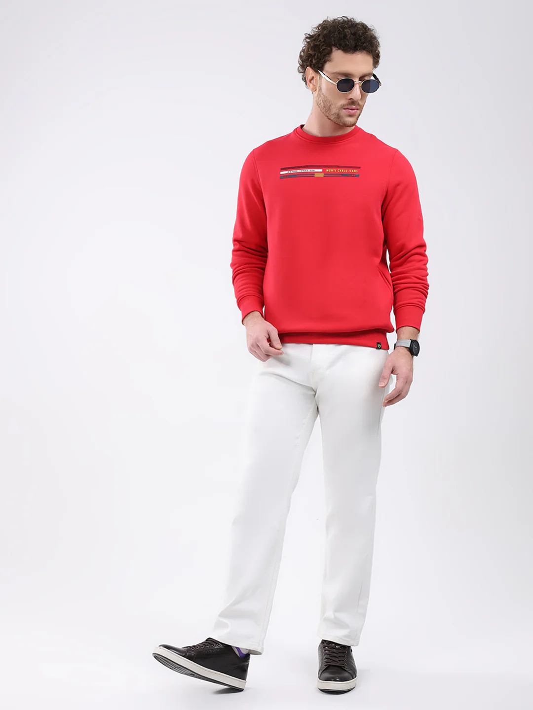 Men Red Printed Round Neck Full Sleeve Sweatshirt - Image 2
