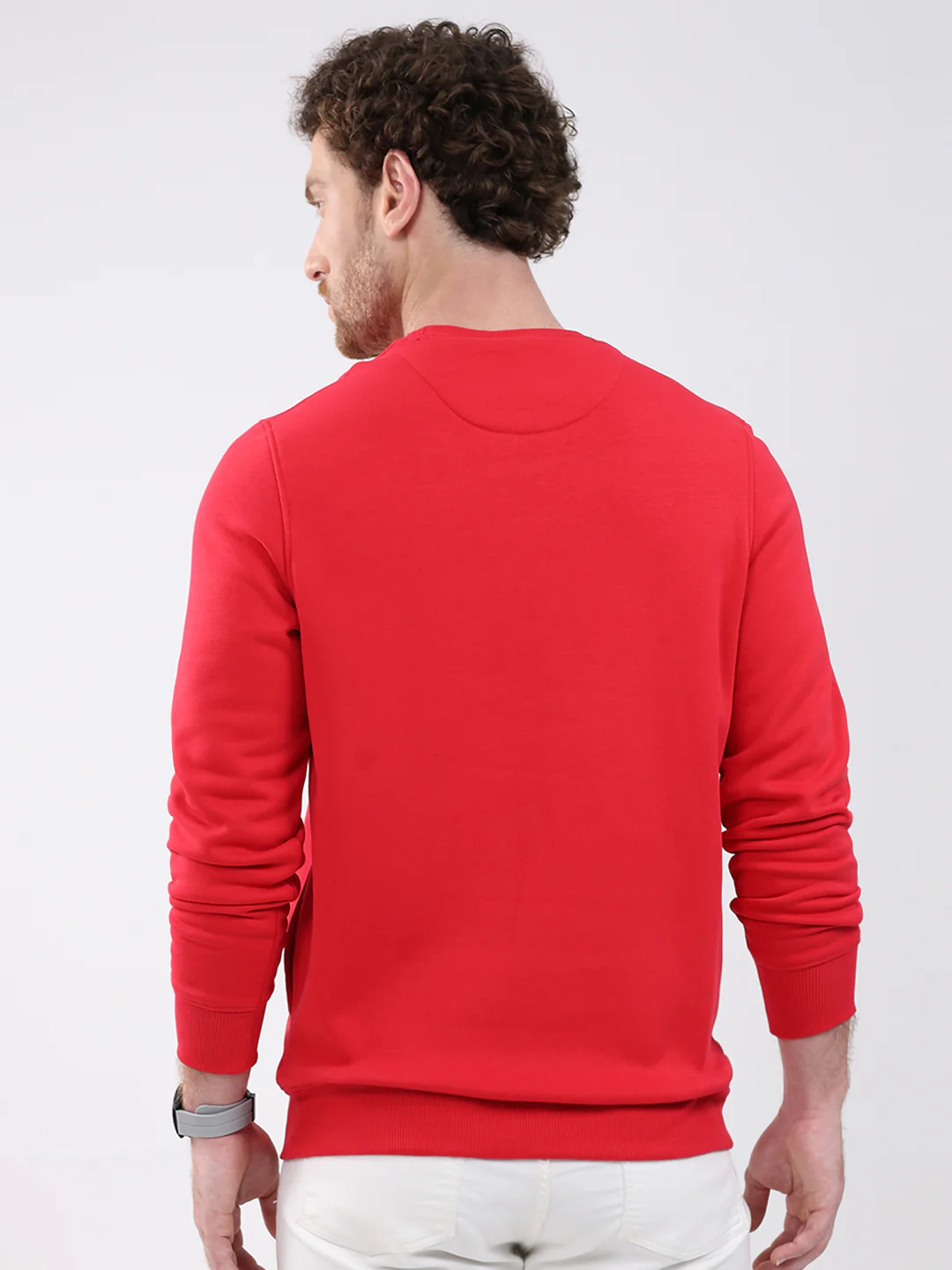 Men Red Printed Round Neck Full Sleeve Sweatshirt - Image 5