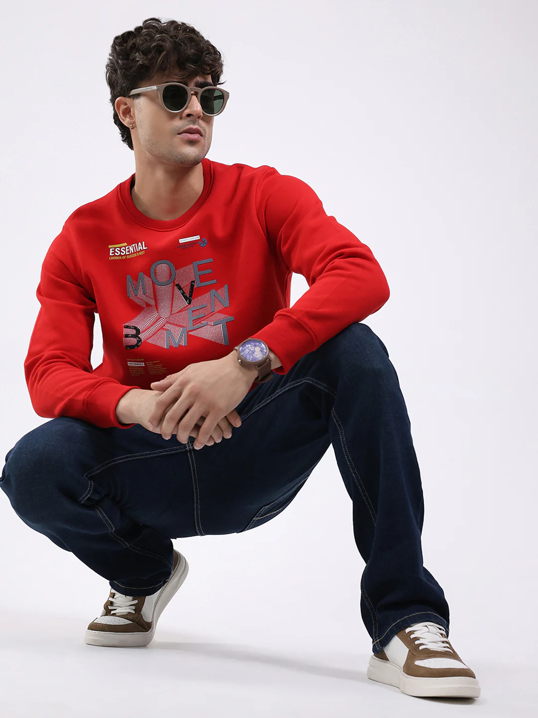 Men Red Printed Round Neck Full Sleeve Sweatshirt - Image 2