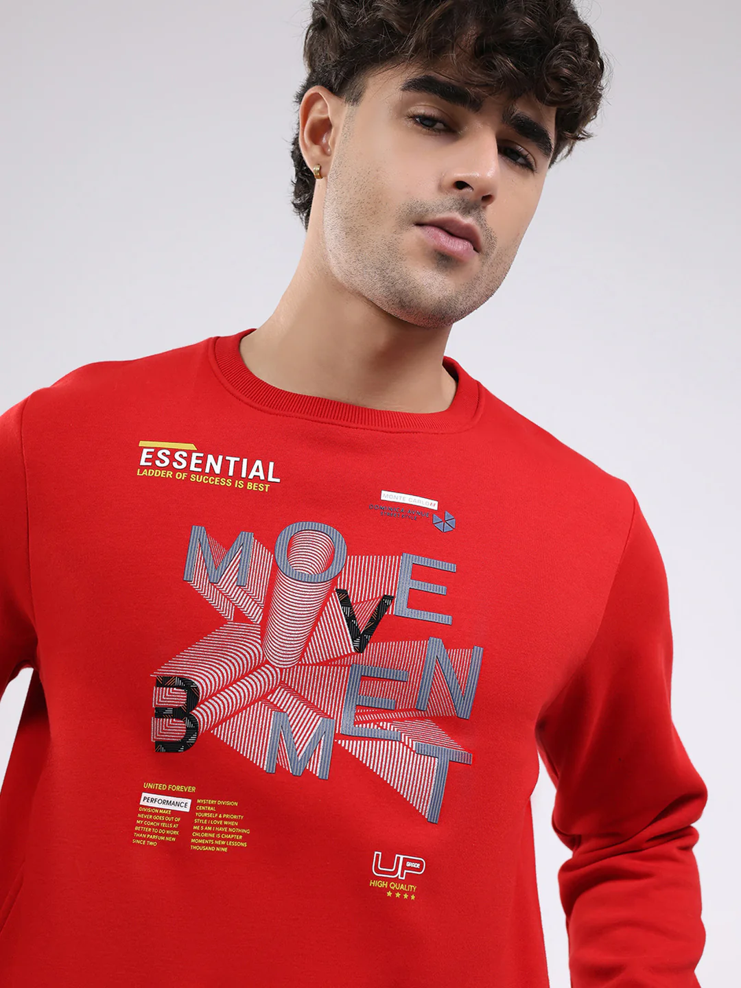 Men Red Printed Round Neck Full Sleeve Sweatshirt - Image 7