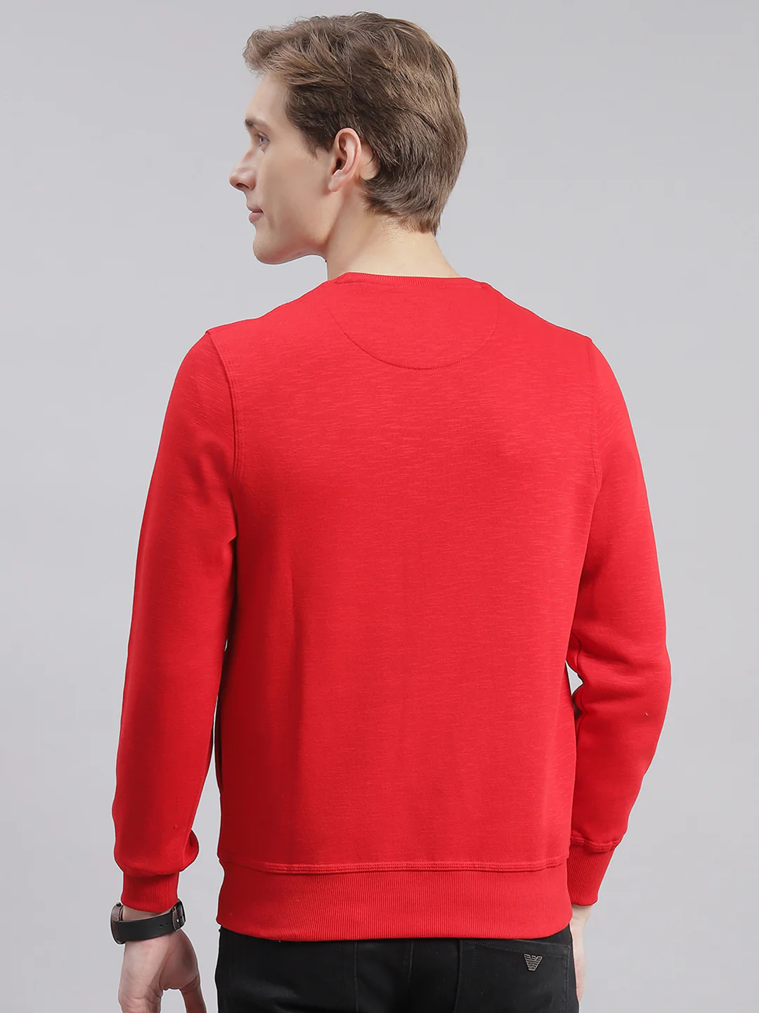 Men Red Printed Round Neck Full Sleeve Sweatshirts - Image 3