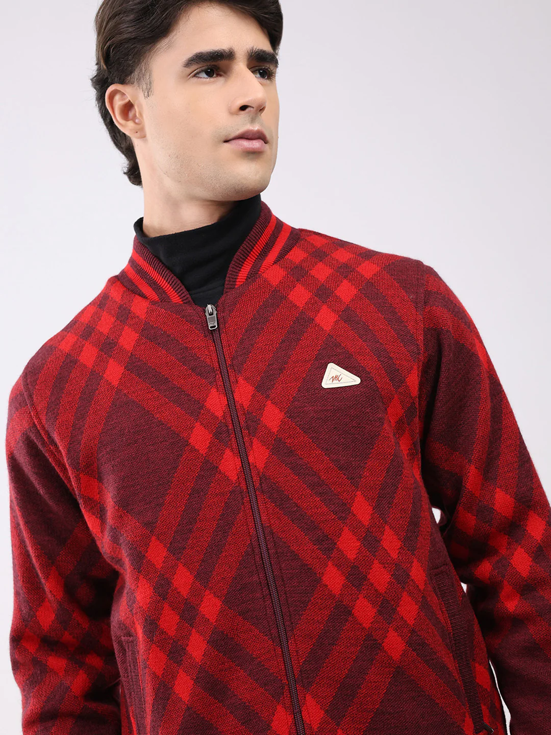 Men Red Printed T Neck Full Sleeve Jacket - Image 6