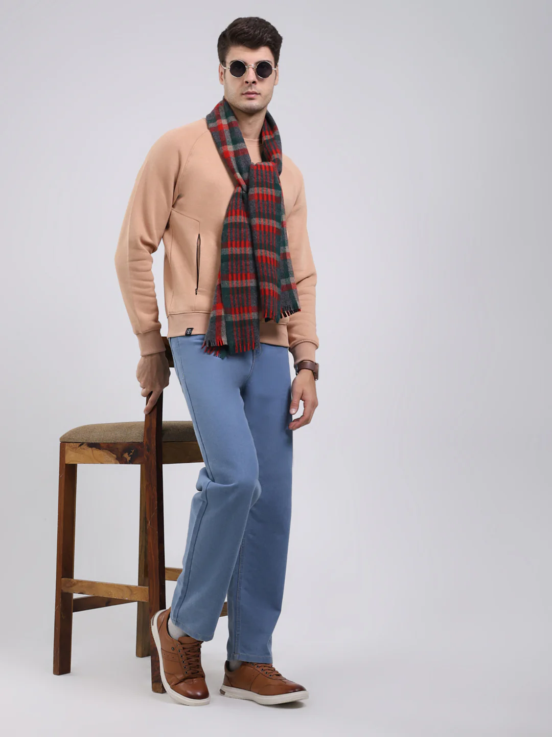 Men Red Self Design Wool Blend Muffler - Image 2