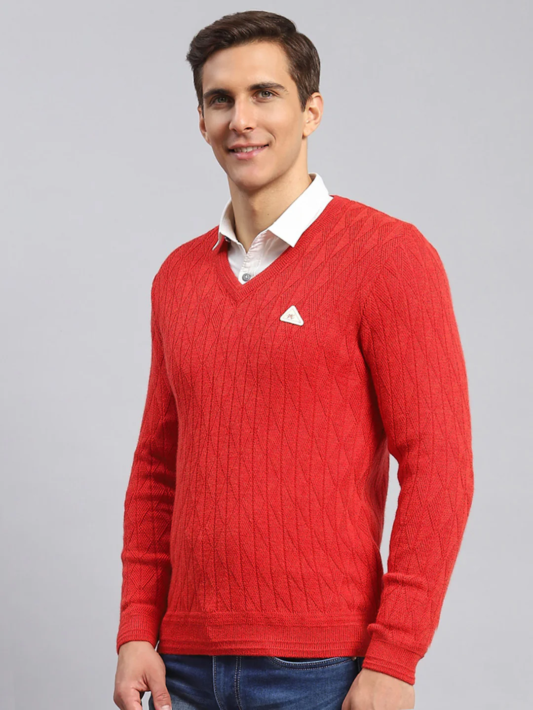 Men Red Self Design Wool blend Pullover - Image 4