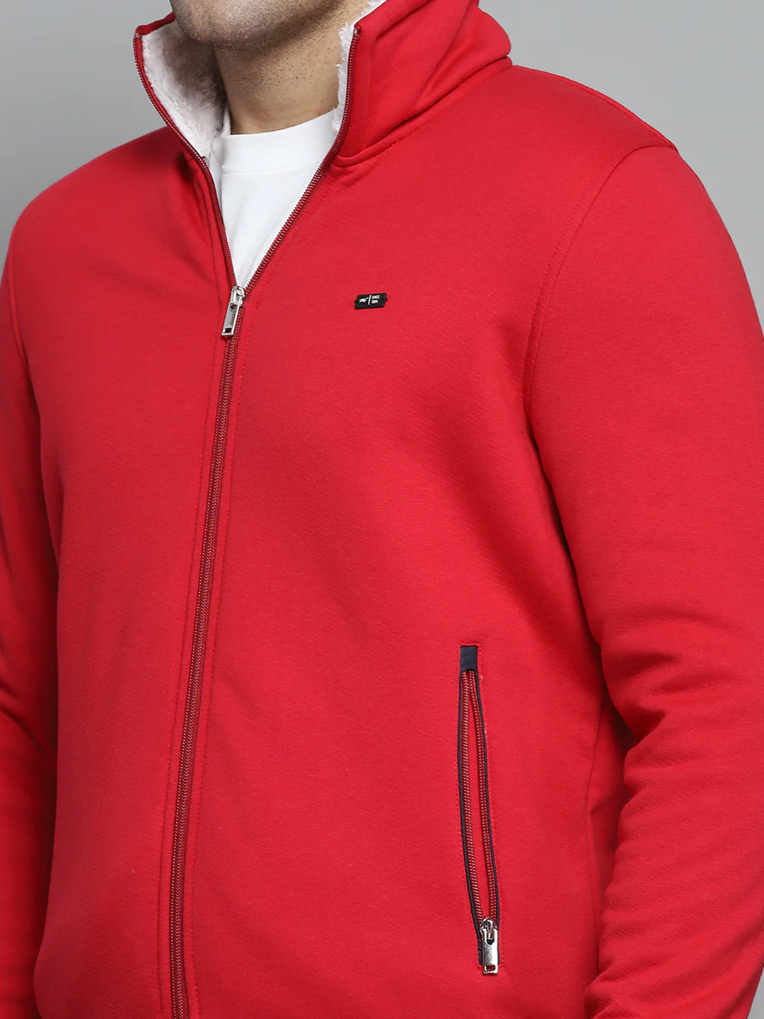 Men Red Solid Collar Full Sleeve Sweatshirt - Image 6