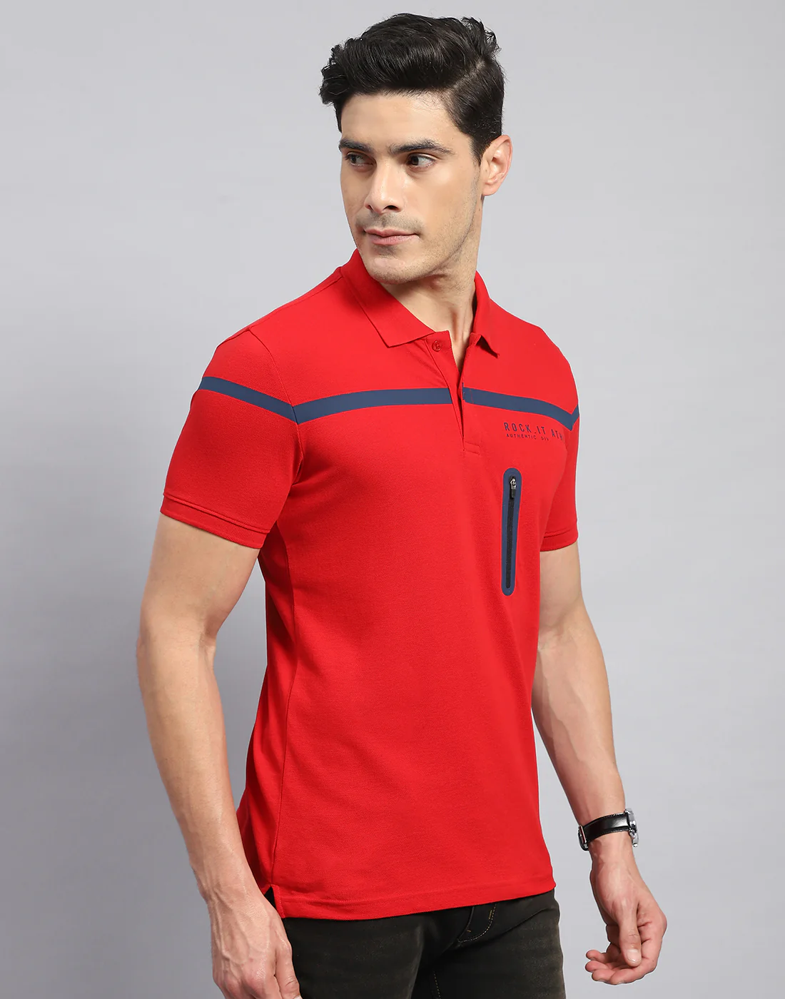 Rock.it Men Red Solid Collar Half Sleeve T-Shirt - Image 4