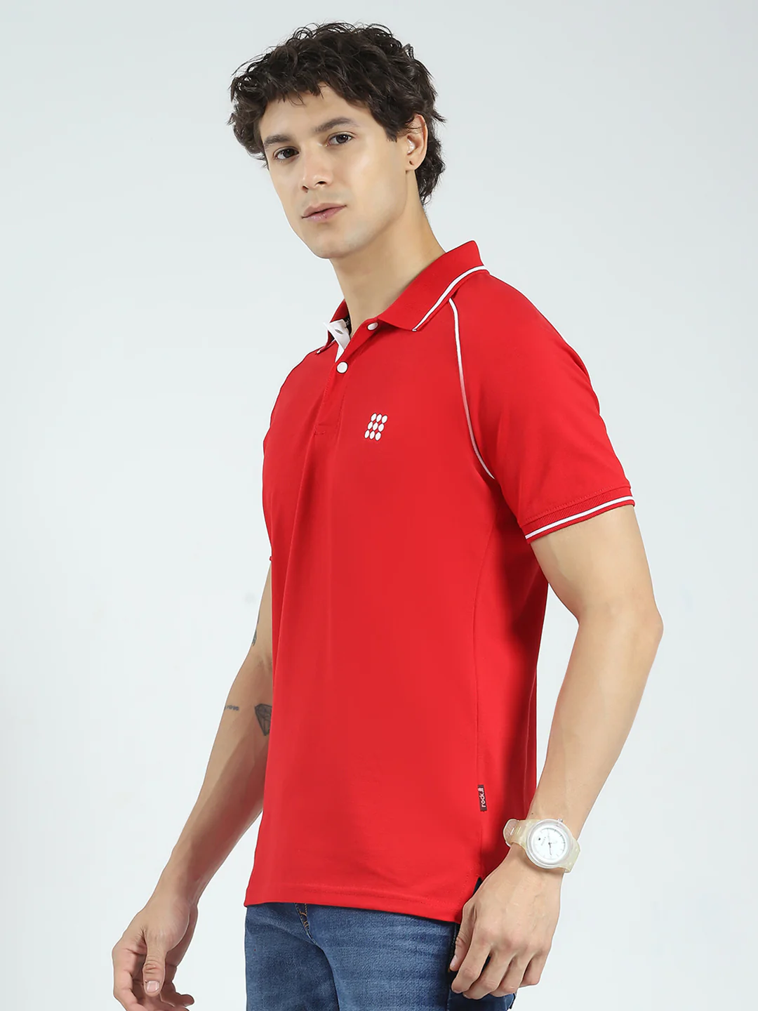 Rock.it Men Red Solid Collar Half Sleeve T-Shirt - Image 3