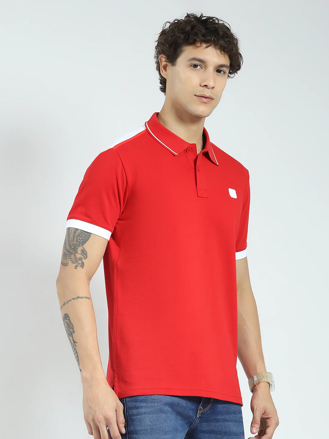 Rock.it Men Red Solid Collar Half Sleeve T-Shirt - Image 4