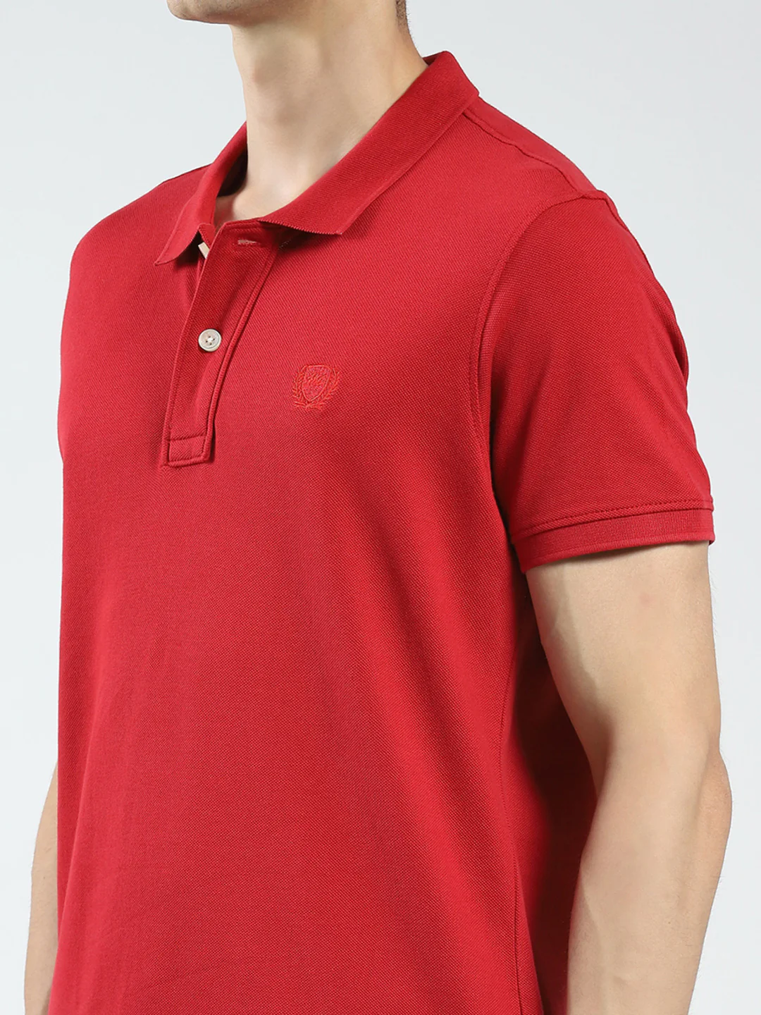 Men Red Solid Collar Half Sleeve T-Shirt - Image 6