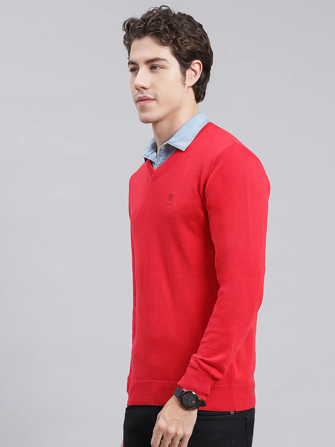 Men Red Solid Cotton Pullover - Image 4