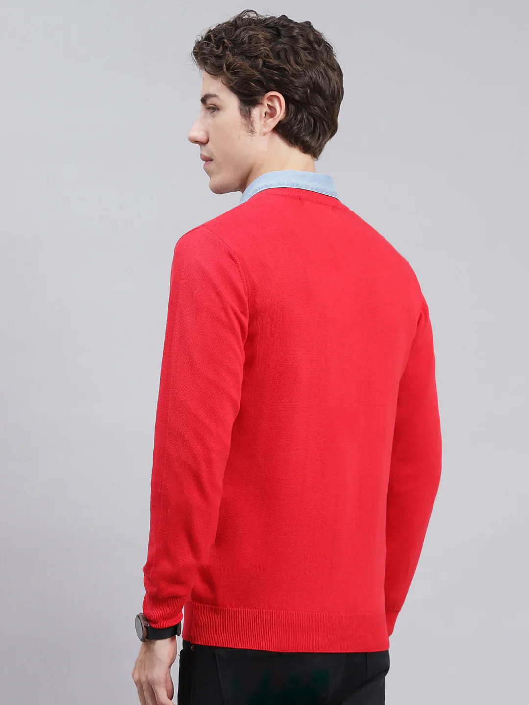 Men Red Solid Cotton Pullover - Image 5