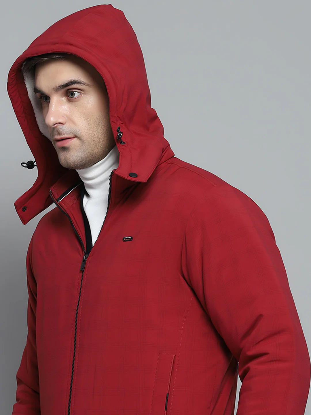 Men Red Solid Detachable Hood Full Sleeve Jacket - Image 7