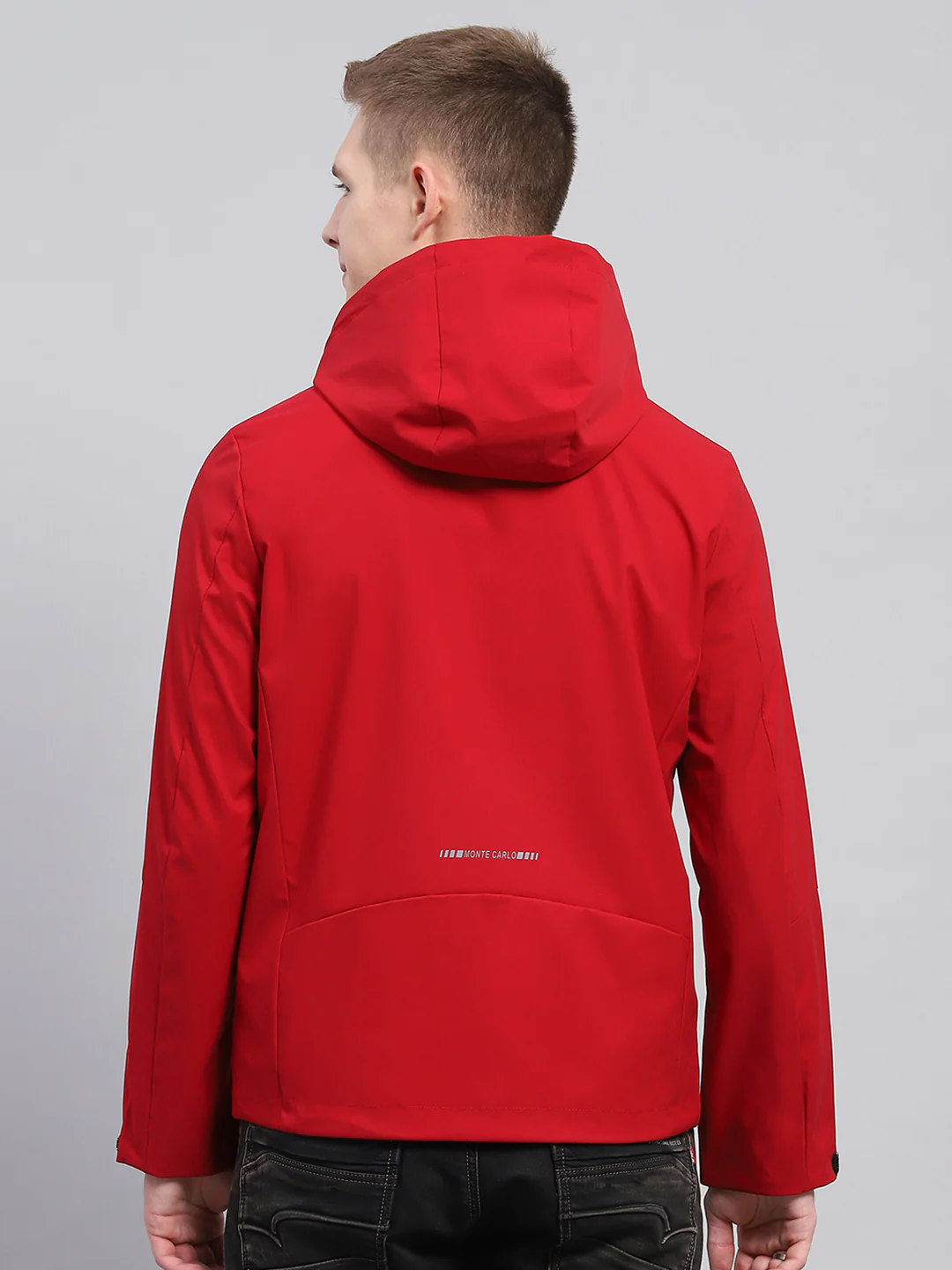Men Red Solid Detachable Hood Full Sleeve Jacket - Image 5