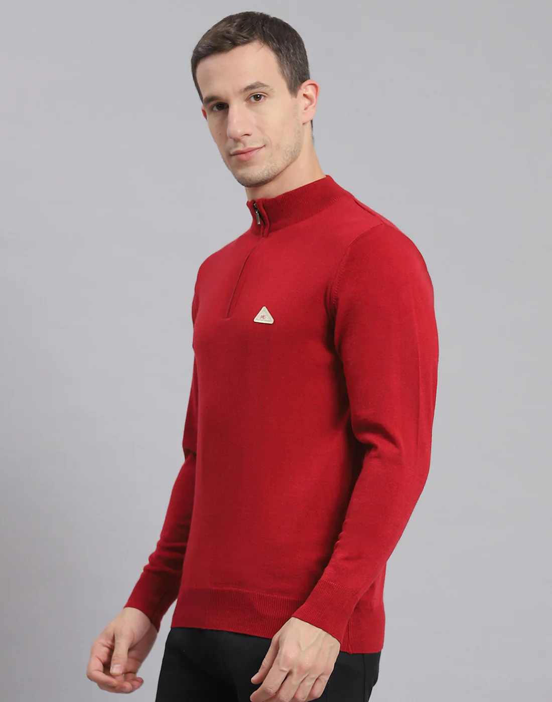 Men Red Solid H Neck Full Sleeve Sweater - Image 3