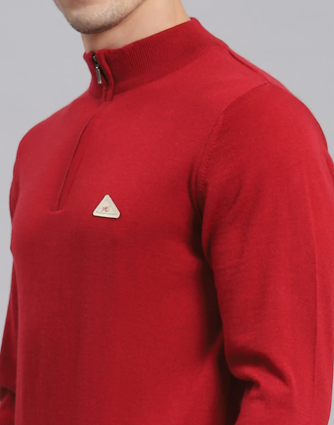 Men Red Solid H Neck Full Sleeve Sweater - Image 7