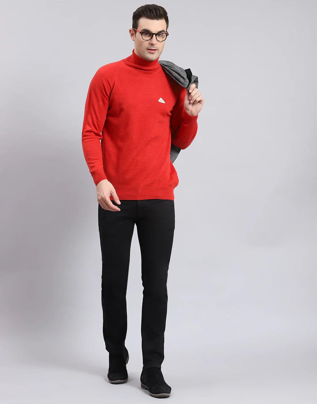 Men Red Solid H Neck Full Sleeve Sweater - Image 2
