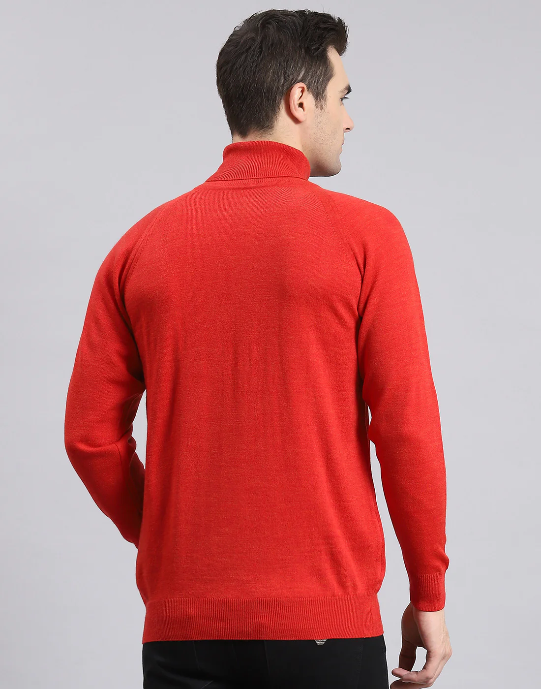 Men Red Solid H Neck Full Sleeve Sweater - Image 5