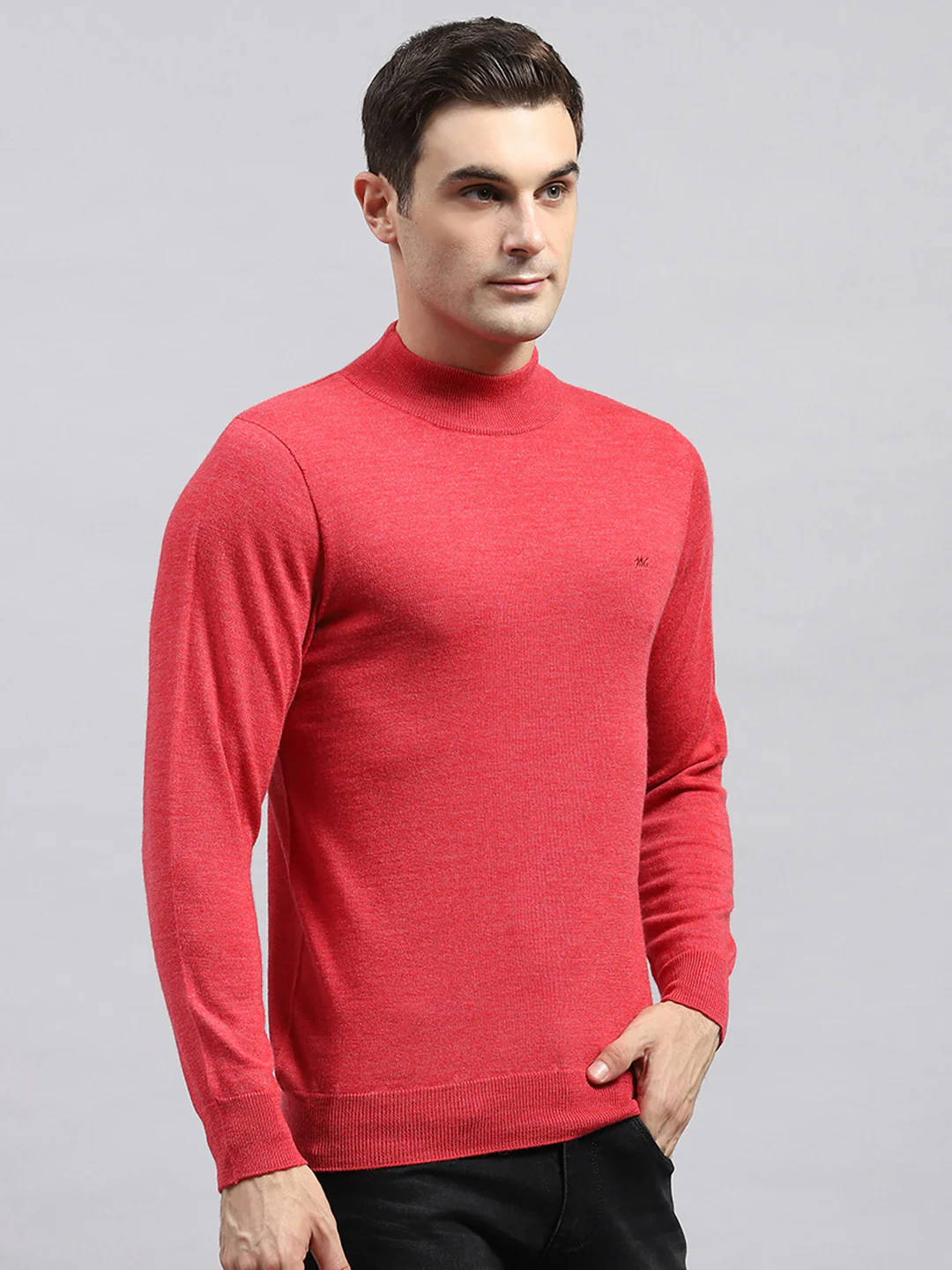 Men Red Solid High Neck Full Sleeve Pullover - Image 4