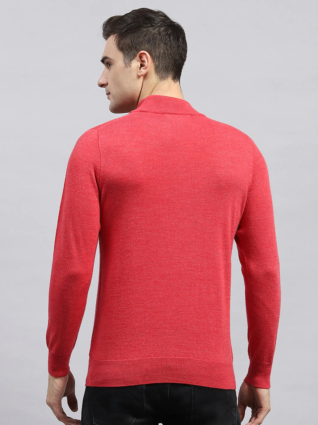 Men Red Solid High Neck Full Sleeve Pullover - Image 5