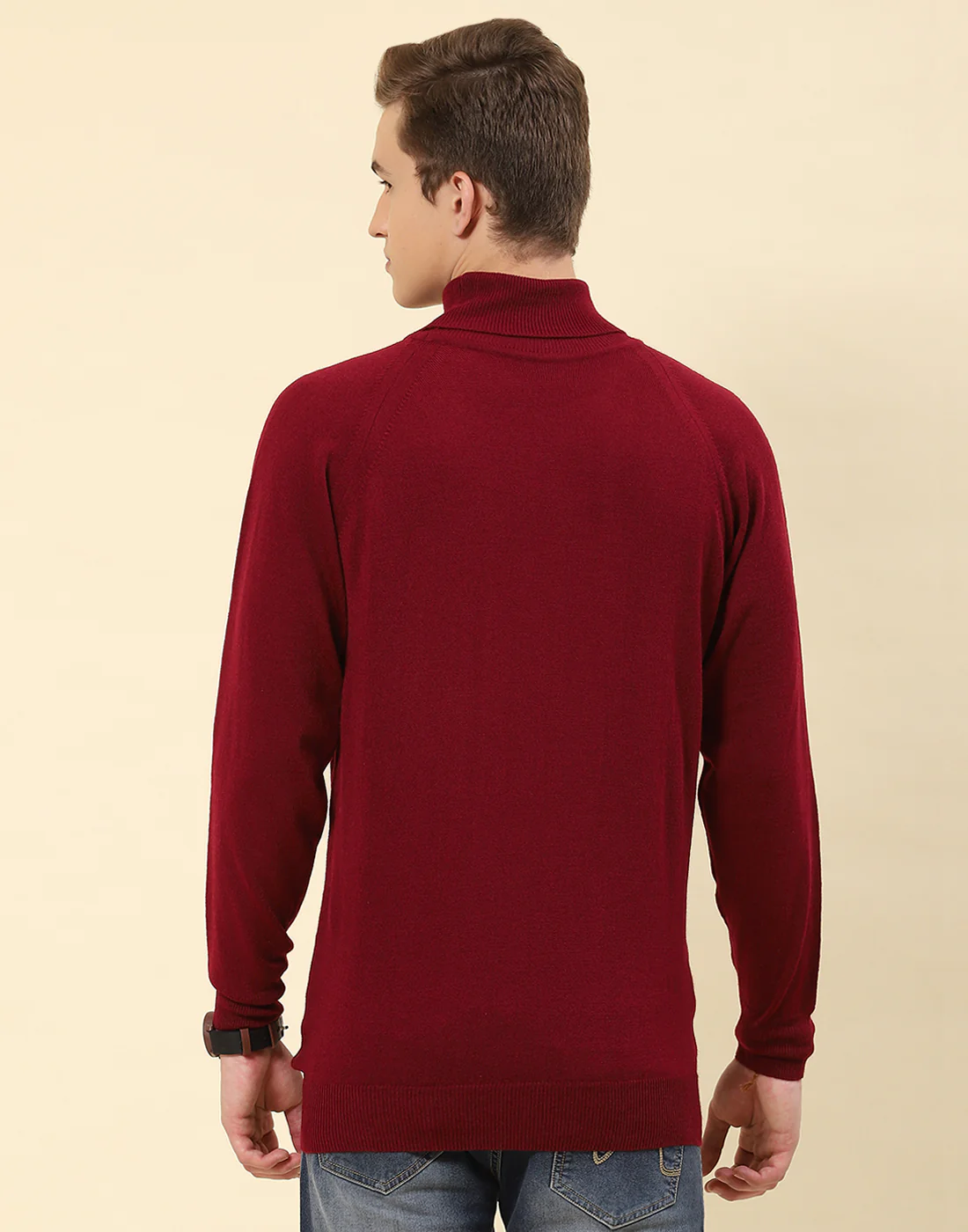 Men Red Solid High Neck Full Sleeve Pullover - Image 5