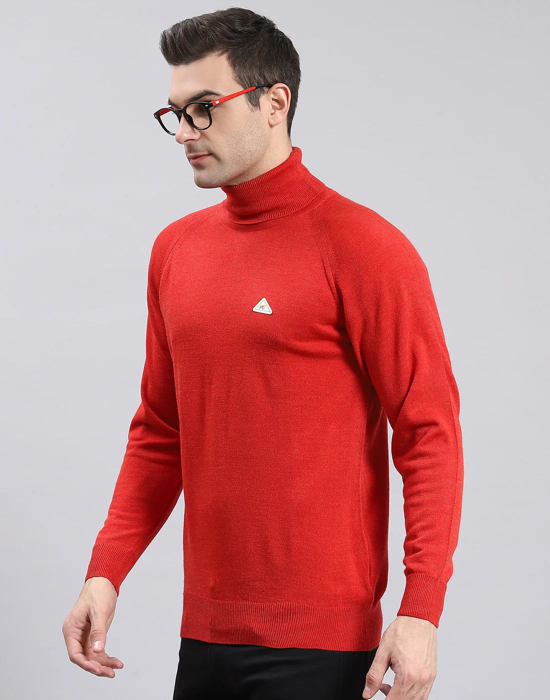 Men Red Solid High Neck Full Sleeve Pullover - Image 3