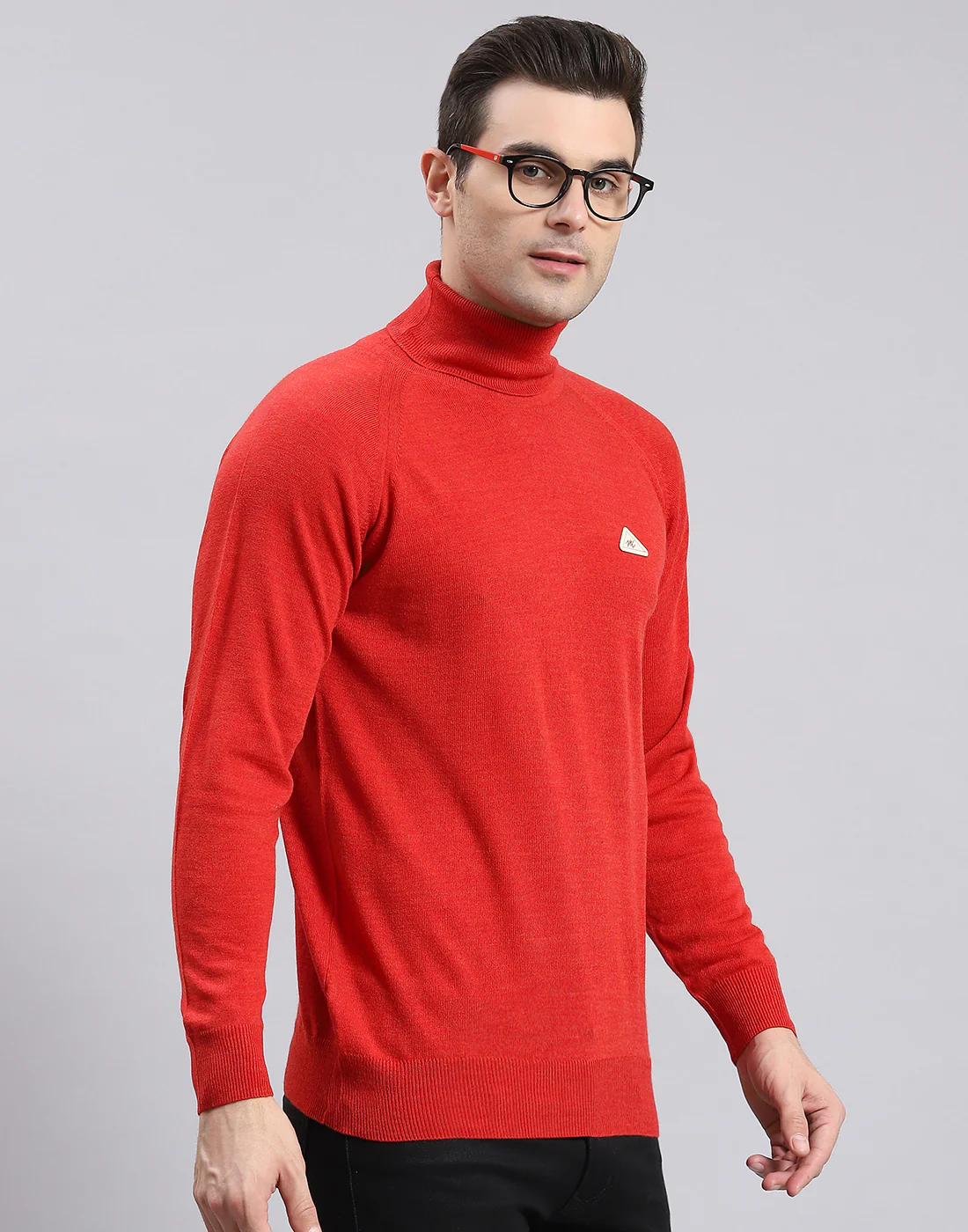 Men Red Solid High Neck Full Sleeve Pullover - Image 4