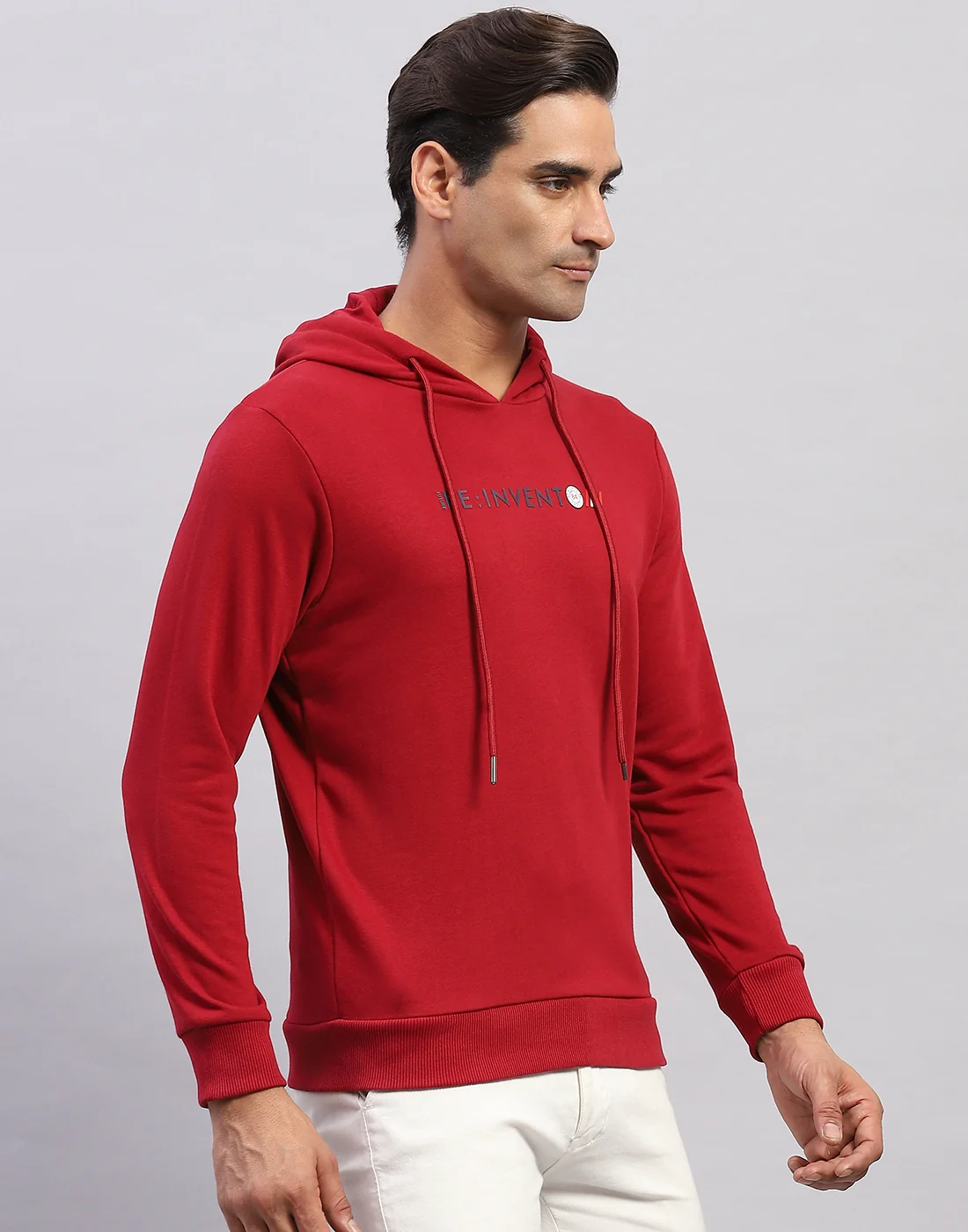 Men Red Solid Hooded Full Sleeve Sweatshirt - Image 4