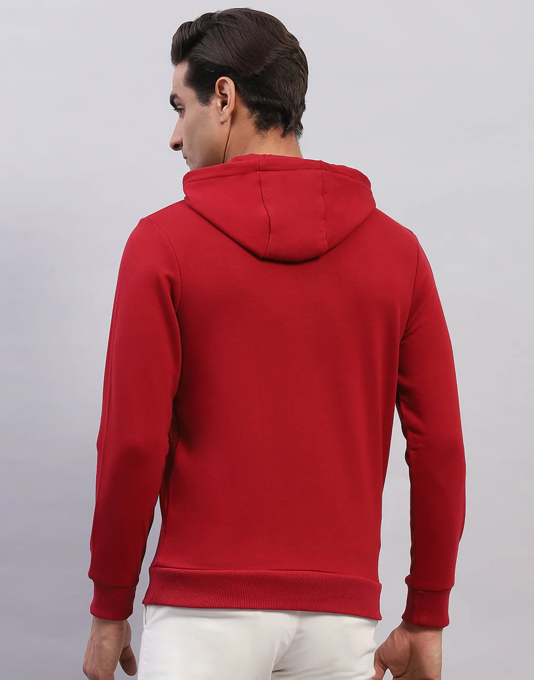 Men Red Solid Hooded Full Sleeve Sweatshirt - Image 5