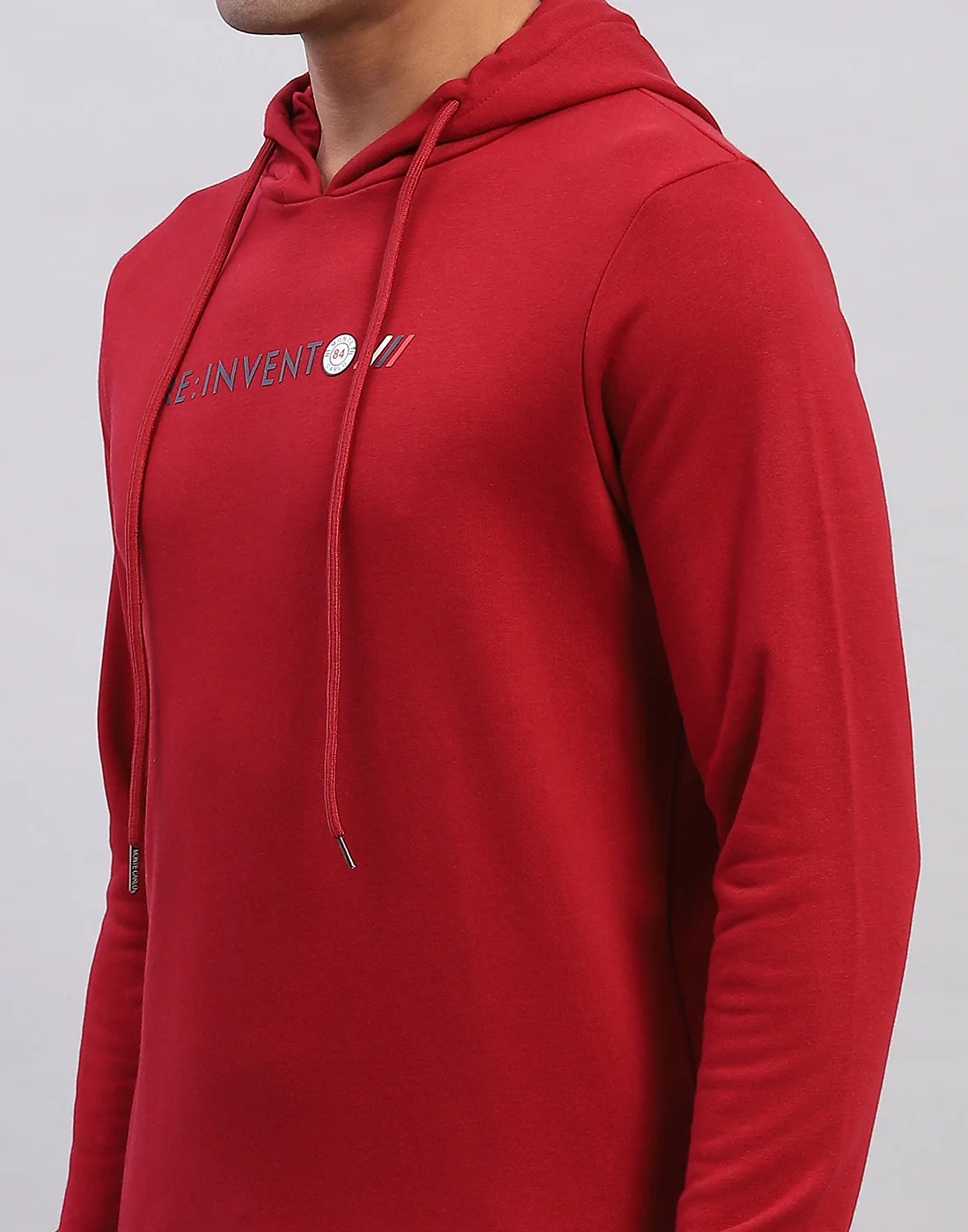 Men Red Solid Hooded Full Sleeve Sweatshirt - Image 6
