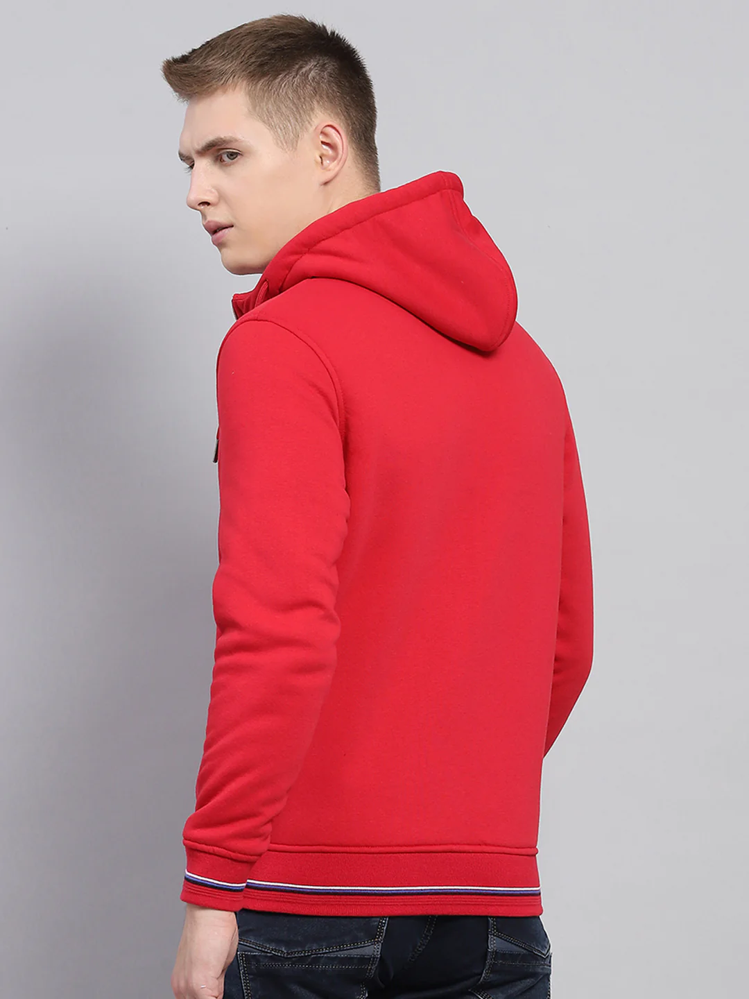 Men Red Solid Hooded Full Sleeve Sweatshirt - Image 5