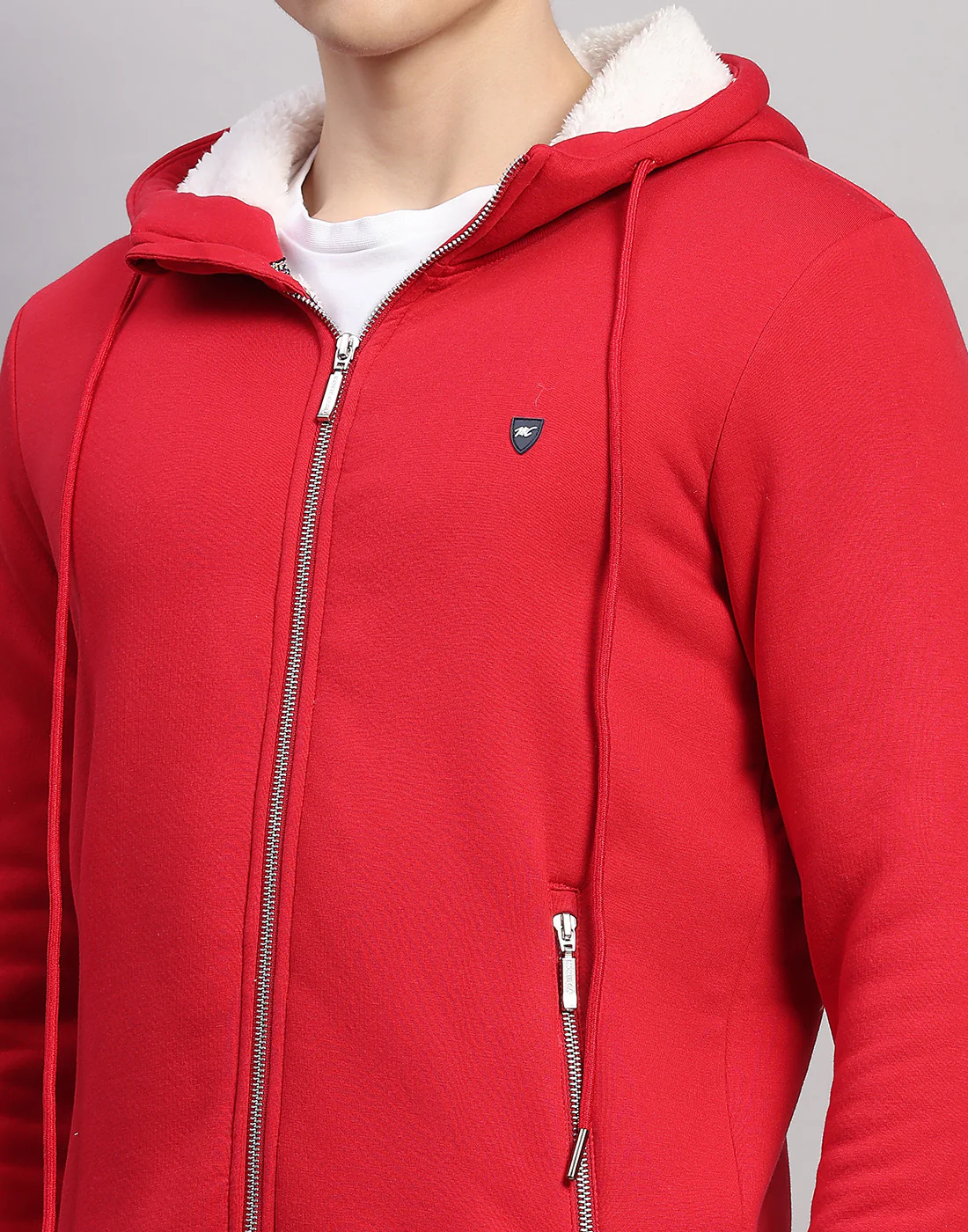 Men Red Solid Hooded Full Sleeve Sweatshirt - Image 7