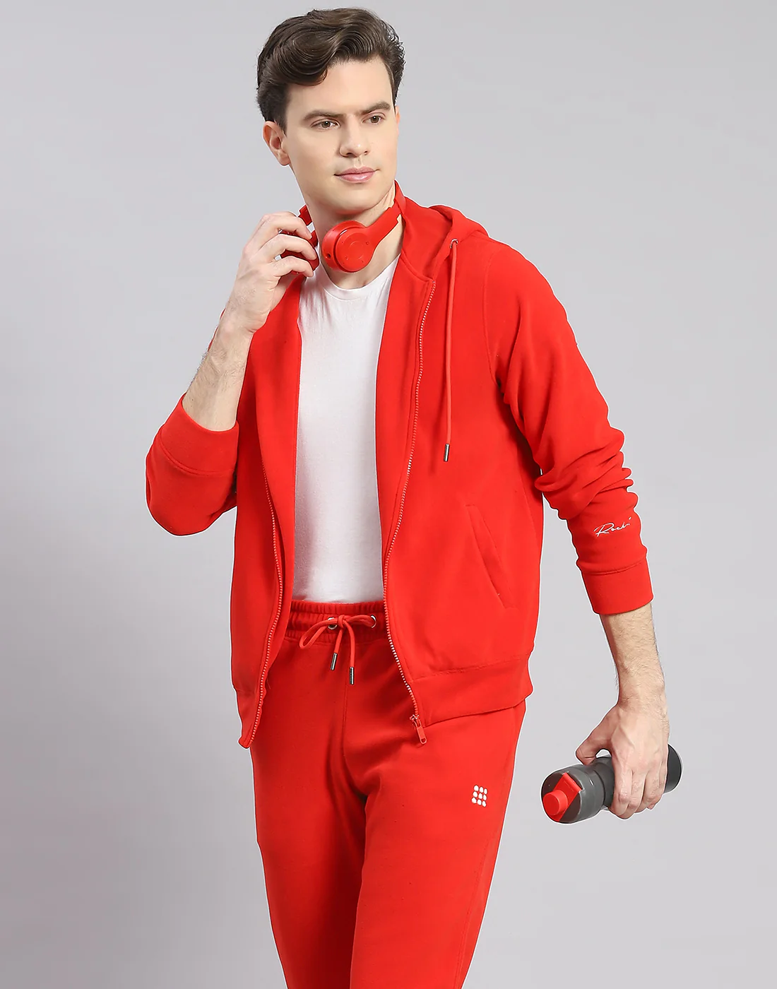Rock.it Men Red Solid Hooded Full Sleeve Tracksuit - Image 6