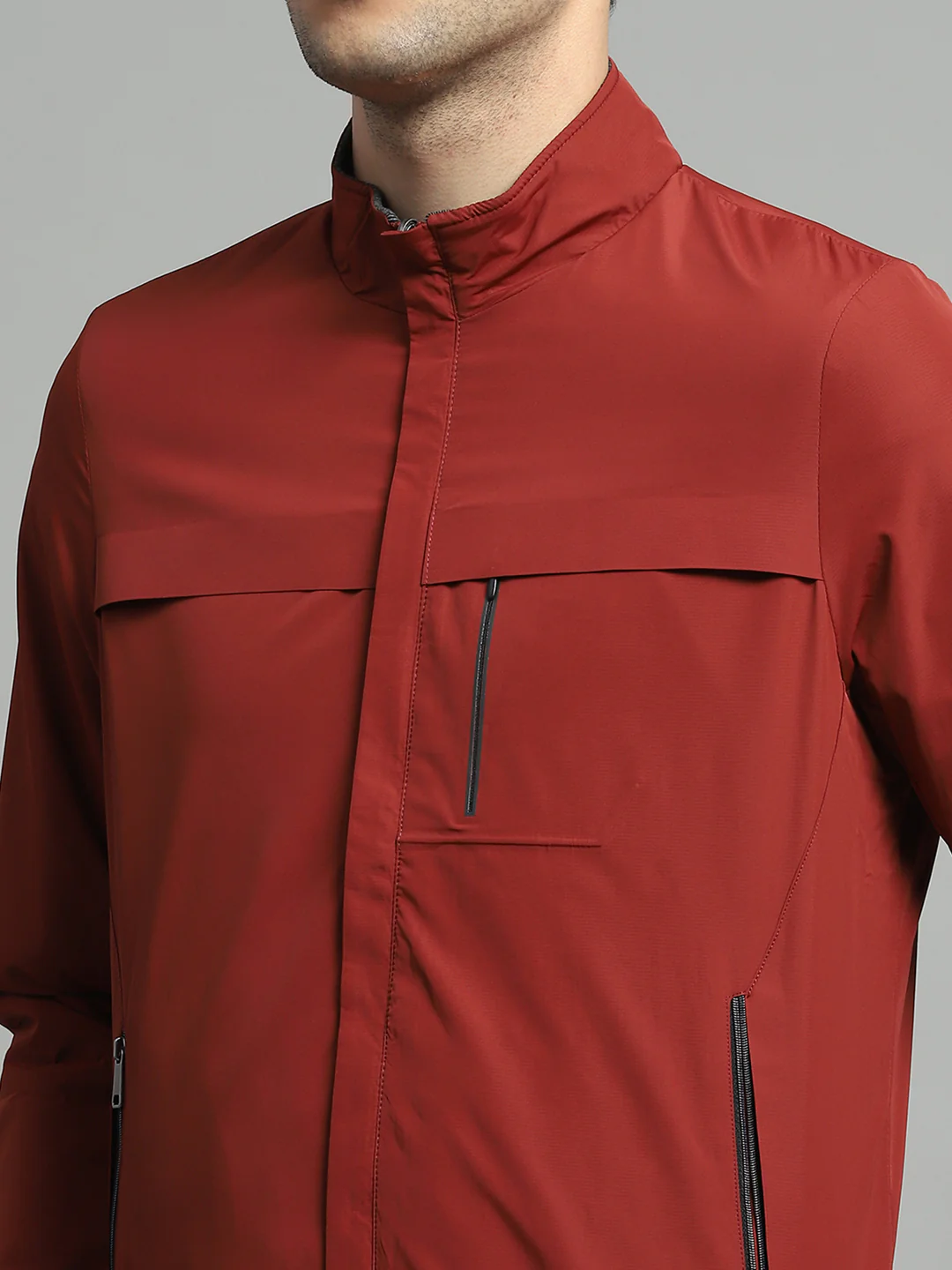 Luxuria Men Red Solid Mock Neck Full Sleeve Reversible Jacket - Image 10