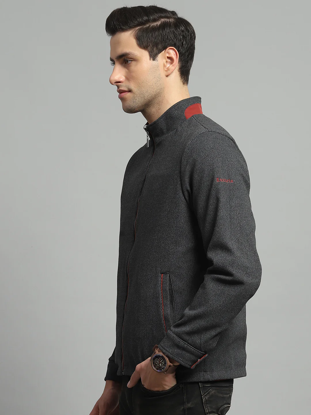 Luxuria Men Red Solid Mock Neck Full Sleeve Reversible Jacket - Image 8