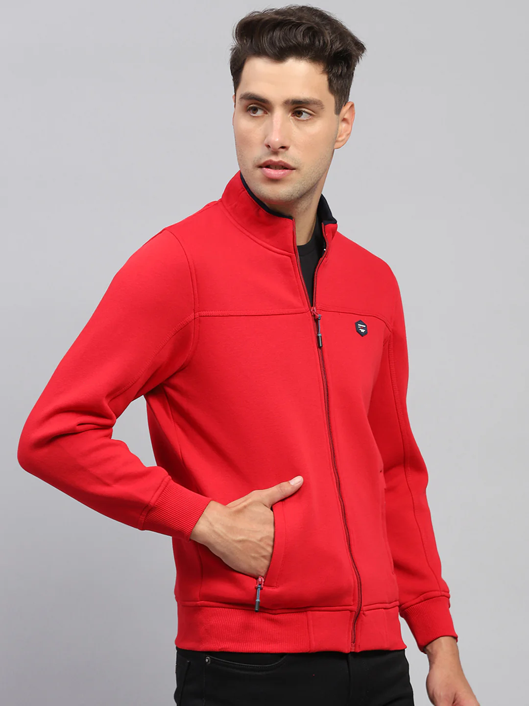 Men Red Solid Mock Neck Full Sleeve Sweatshirt - Image 4