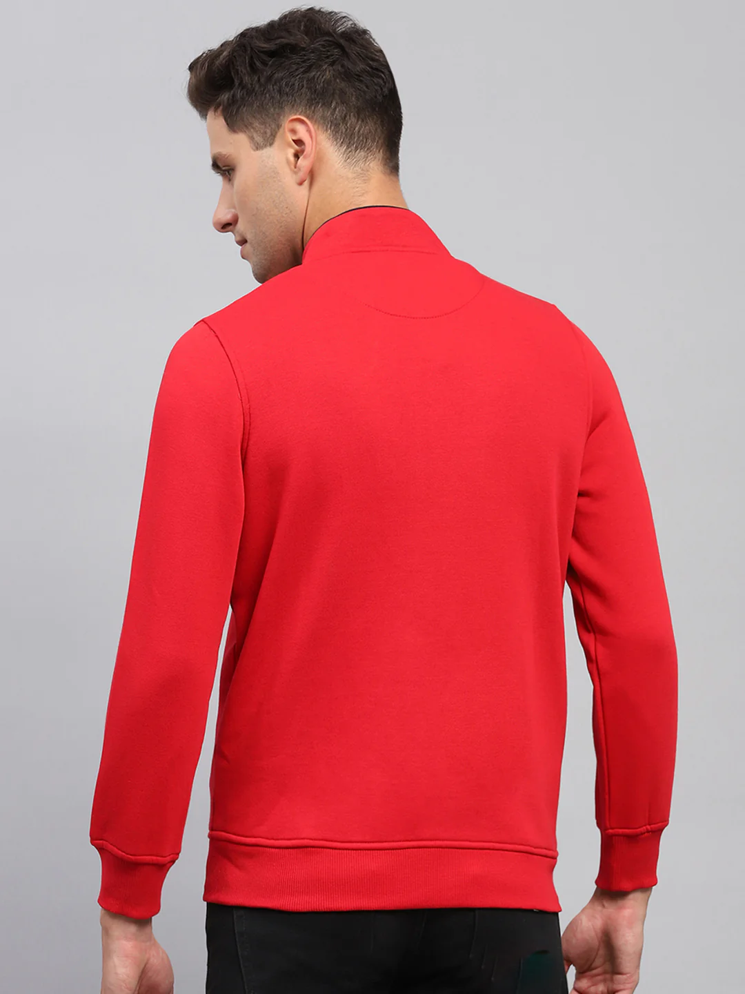 Men Red Solid Mock Neck Full Sleeve Sweatshirt - Image 5