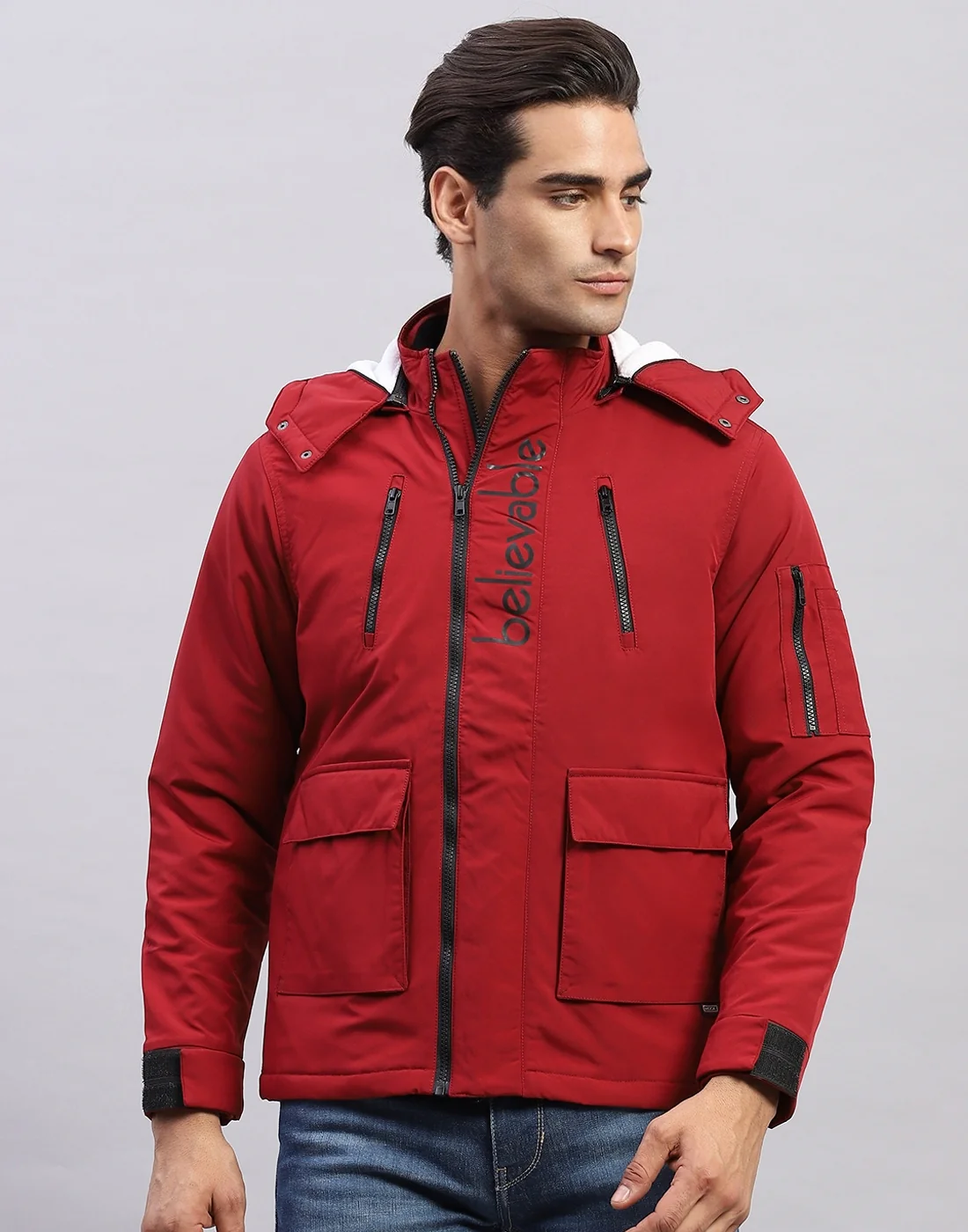 Men Red Solid Mock Neck Full Sleeve Sweatshirt - Image 2