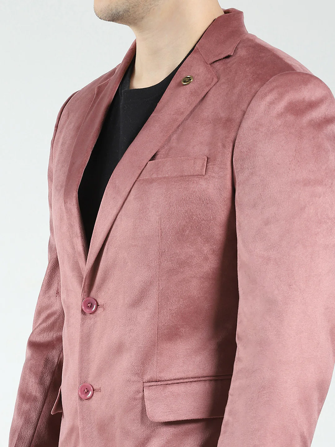 Men Red Solid Notch Lapel Collar Full Sleeve Blazer - Image 7