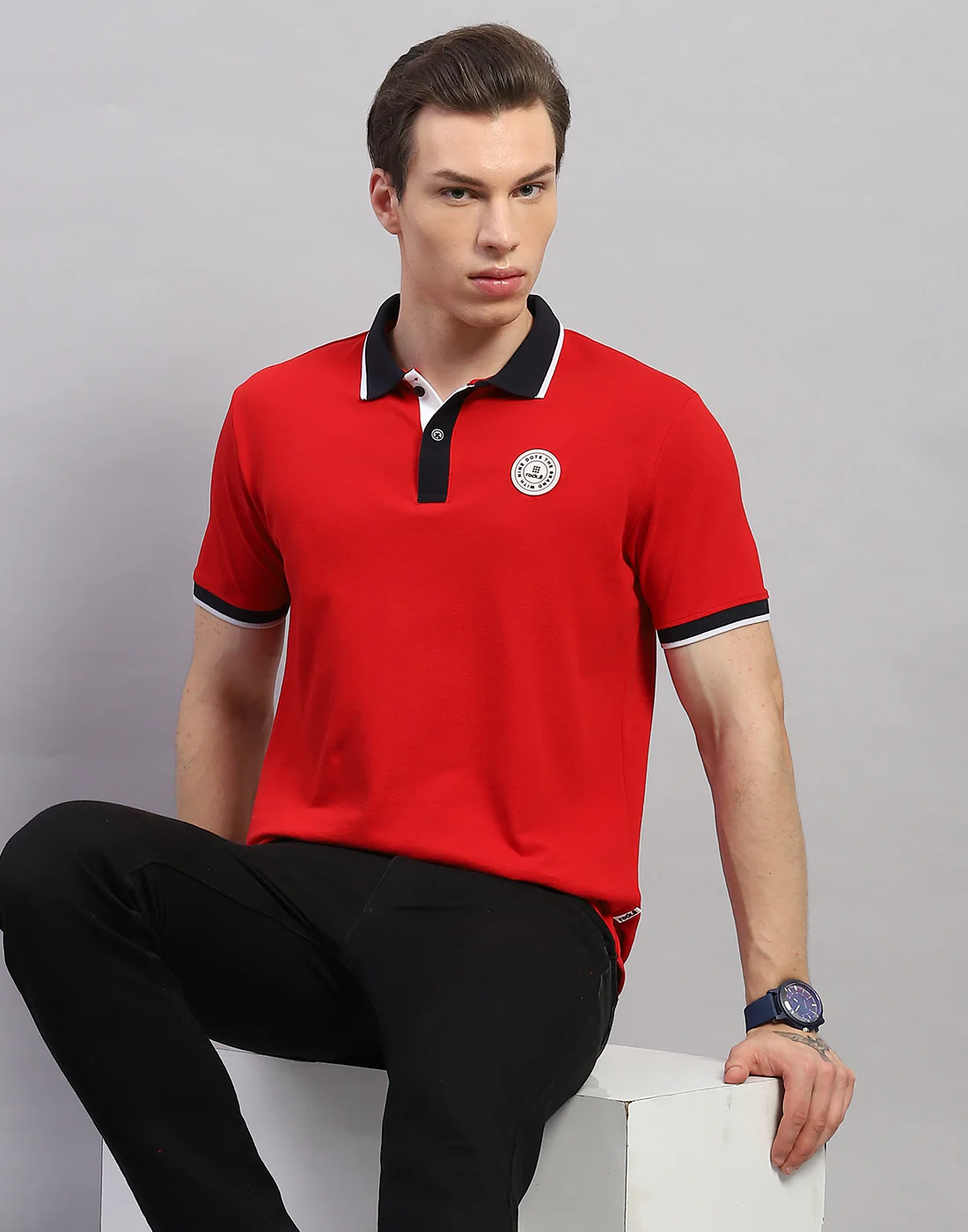 Rock.it Men Red Solid Polo Collar Half Sleeve T-Shirt - Image 6