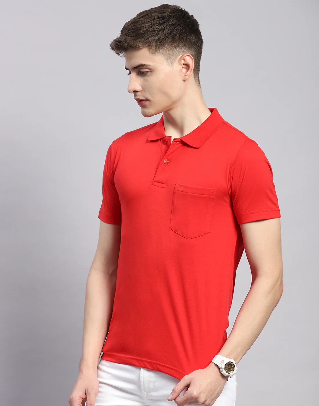 Men Red Solid Polo Collar Half Sleeve T-Shirt - Image 4