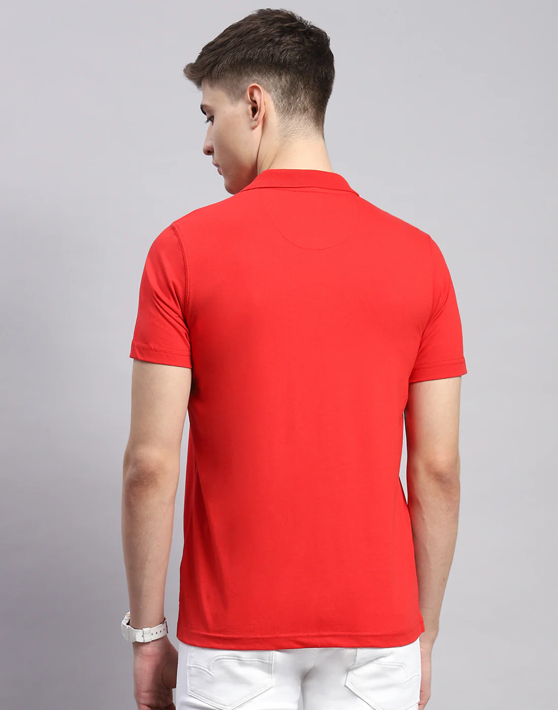 Men Red Solid Polo Collar Half Sleeve T-Shirt - Image 6