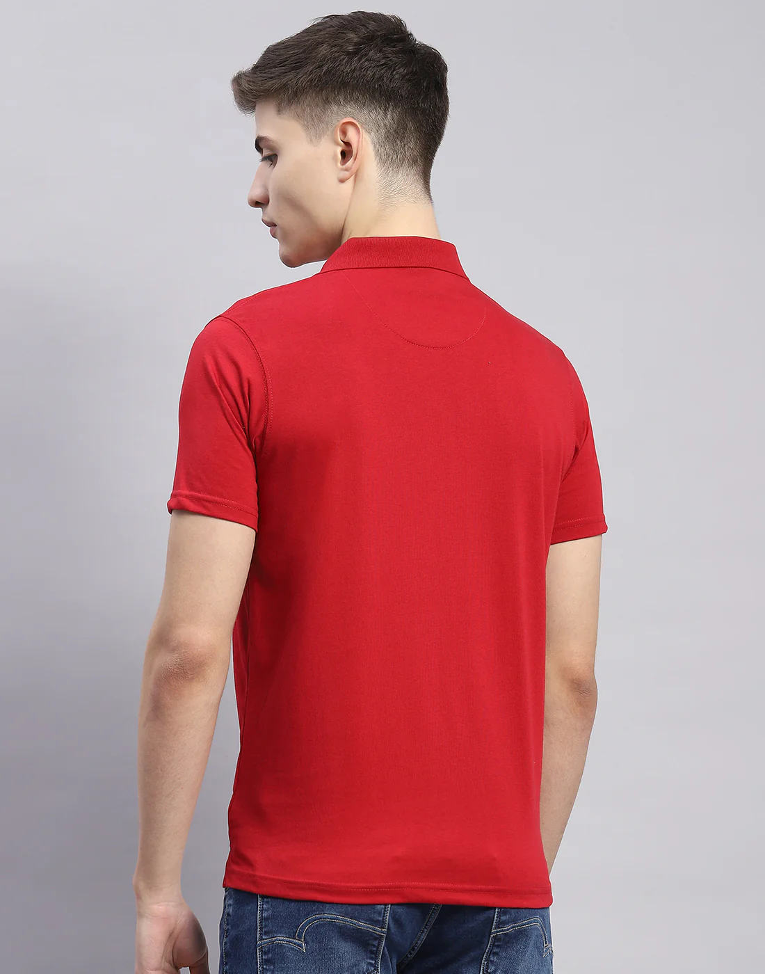 Men Red Solid Polo Collar Half Sleeve T-Shirt - Image 6