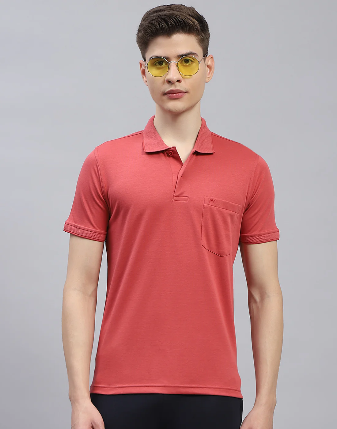 Men Red Solid Polo Collar Half Sleeve T-Shirt - Image 3